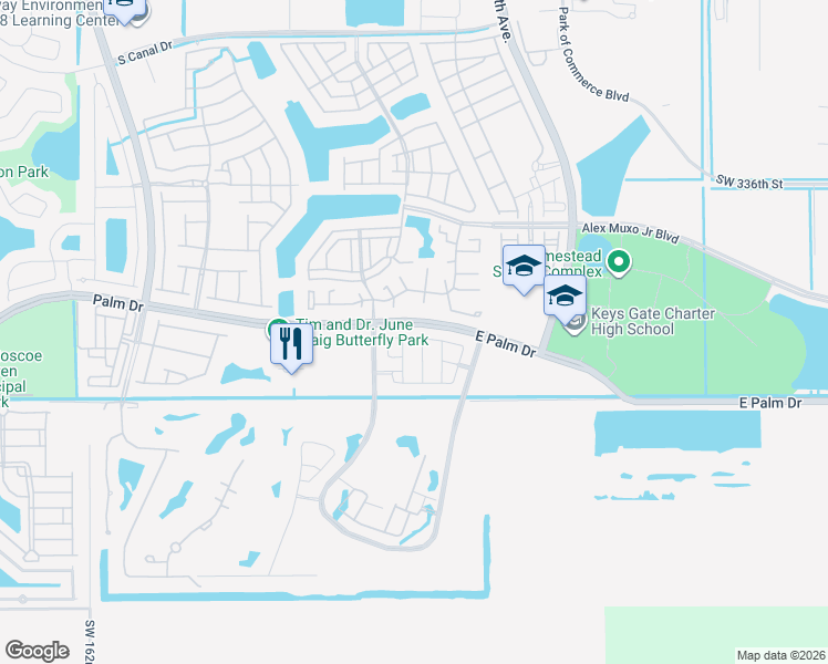 map of restaurants, bars, coffee shops, grocery stores, and more near 2204 Southeast 26th Lane in Homestead