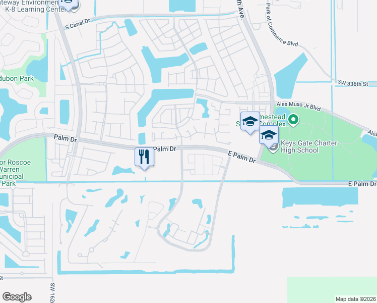 map of restaurants, bars, coffee shops, grocery stores, and more near 2421 Southeast 24th Court in Homestead