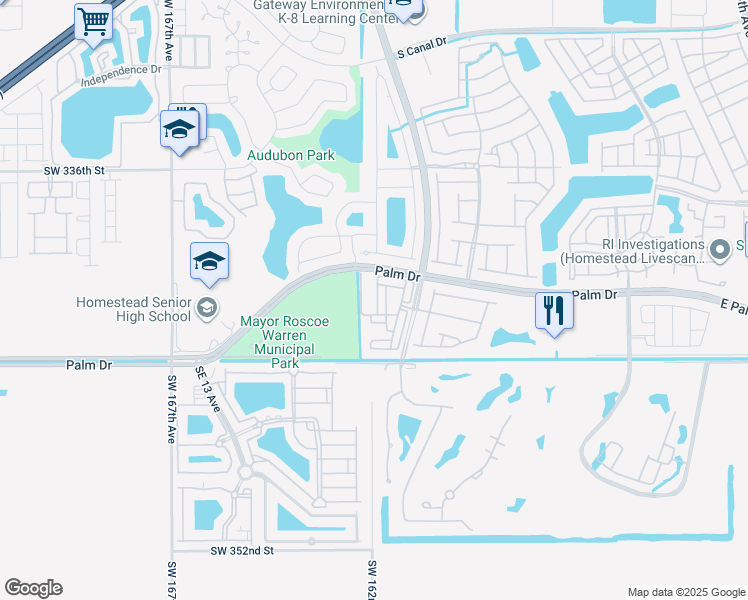 map of restaurants, bars, coffee shops, grocery stores, and more near 1801 Southeast 14th Circle in Homestead