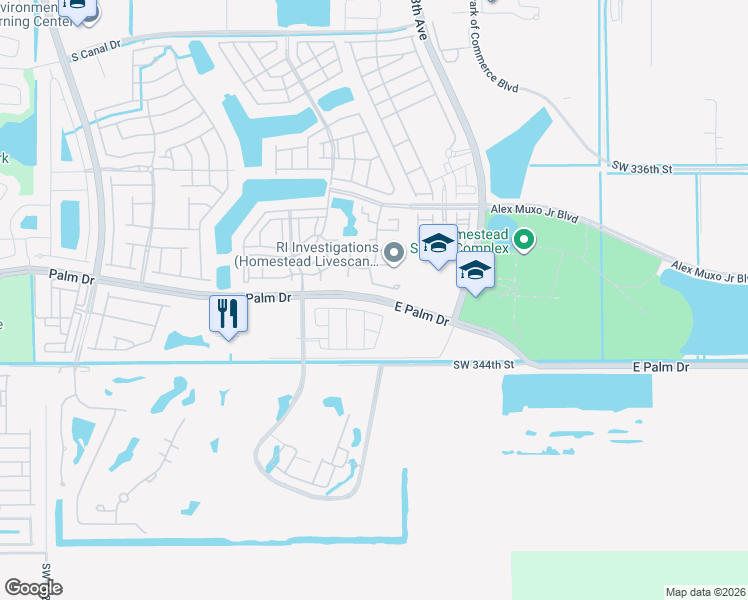 map of restaurants, bars, coffee shops, grocery stores, and more near 2258 Southeast 27th Drive in Homestead