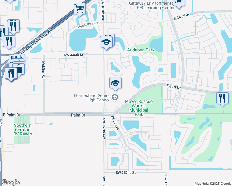 map of restaurants, bars, coffee shops, grocery stores, and more near 2351 Southeast 12th Avenue in Homestead