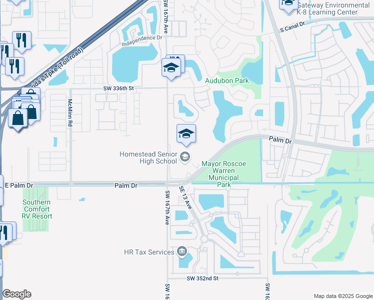 map of restaurants, bars, coffee shops, grocery stores, and more near 2351 Southeast 12th Avenue in Homestead