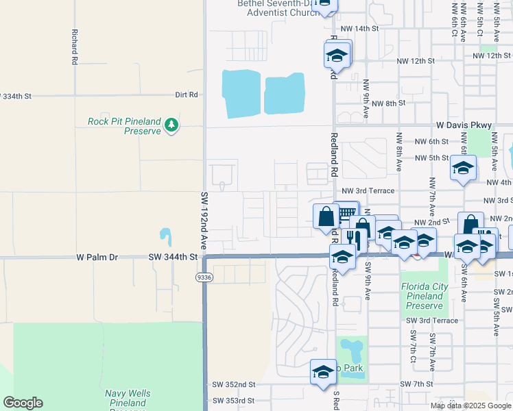 map of restaurants, bars, coffee shops, grocery stores, and more near 1732 Northwest 3rd Terrace in Florida City