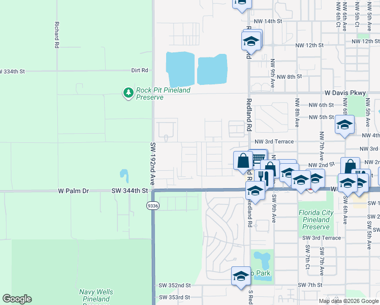 map of restaurants, bars, coffee shops, grocery stores, and more near 1732 Northwest 3rd Terrace in Florida City