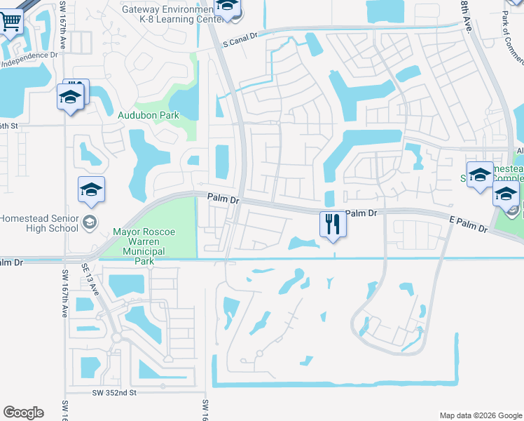 map of restaurants, bars, coffee shops, grocery stores, and more near 1931 Southeast 21st Court in Homestead