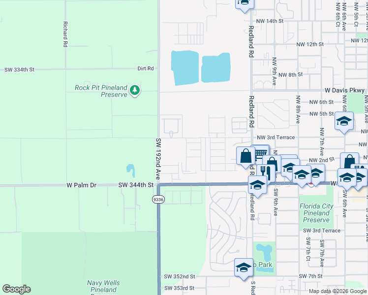map of restaurants, bars, coffee shops, grocery stores, and more near 1732 Northwest 3rd Terrace in Florida City