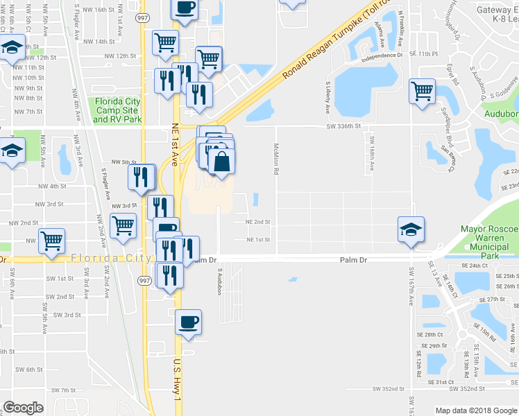 map of restaurants, bars, coffee shops, grocery stores, and more near 400 Southwest 172nd Avenue in Florida City