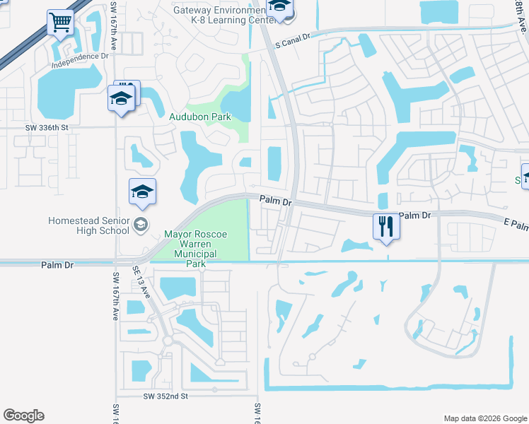 map of restaurants, bars, coffee shops, grocery stores, and more near 2337 Southeast 16th Place in Homestead