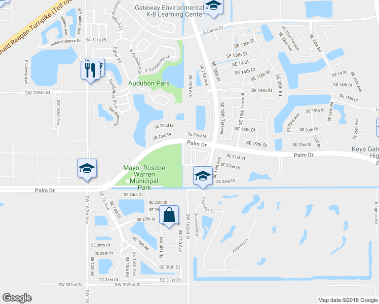 map of restaurants, bars, coffee shops, grocery stores, and more near 1801 Southeast 14th Circle in Homestead