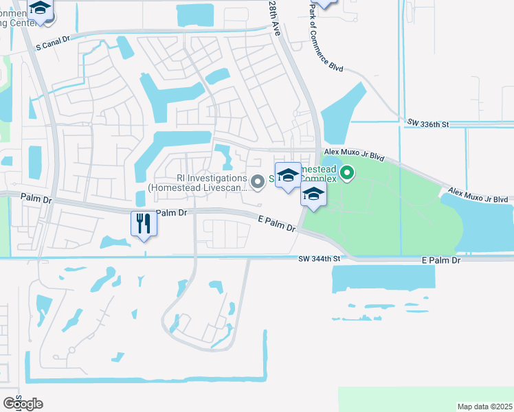 map of restaurants, bars, coffee shops, grocery stores, and more near 2258 Southeast 27th Drive in Homestead