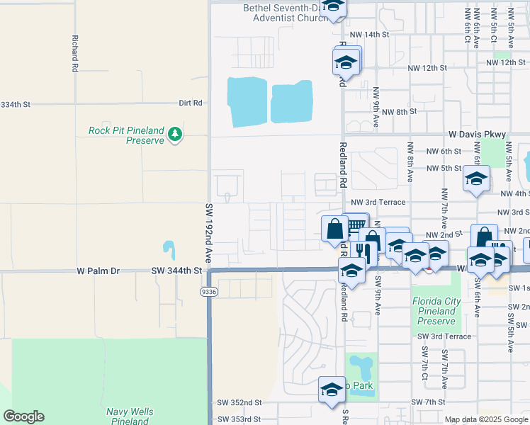 map of restaurants, bars, coffee shops, grocery stores, and more near 1100 West Palm Drive in Homestead