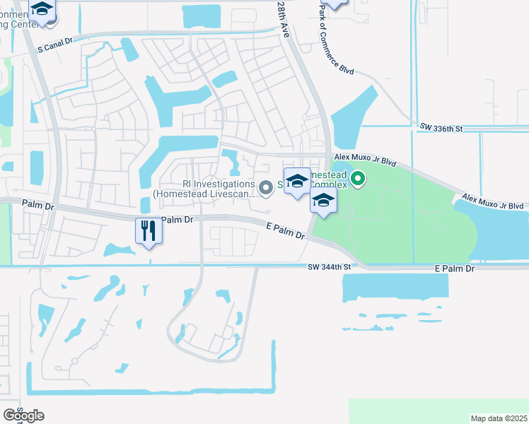 map of restaurants, bars, coffee shops, grocery stores, and more near 2258 Southeast 27th Drive in Homestead