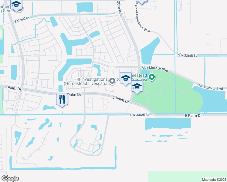 map of restaurants, bars, coffee shops, grocery stores, and more near 2258 Southeast 27th Drive in Homestead
