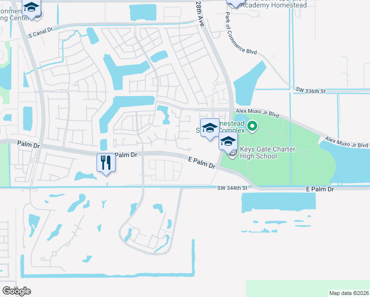map of restaurants, bars, coffee shops, grocery stores, and more near 2258 Southeast 27th Drive in Homestead