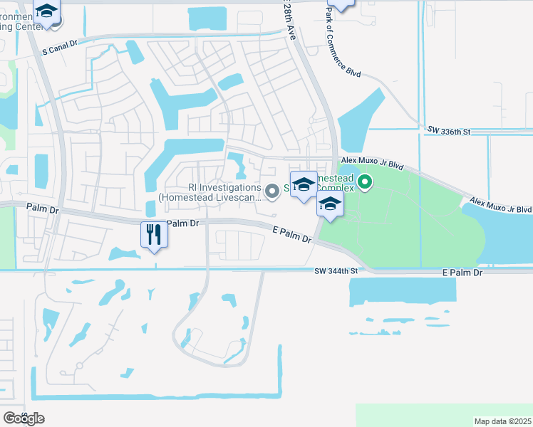 map of restaurants, bars, coffee shops, grocery stores, and more near 2258 Southeast 27th Drive in Homestead