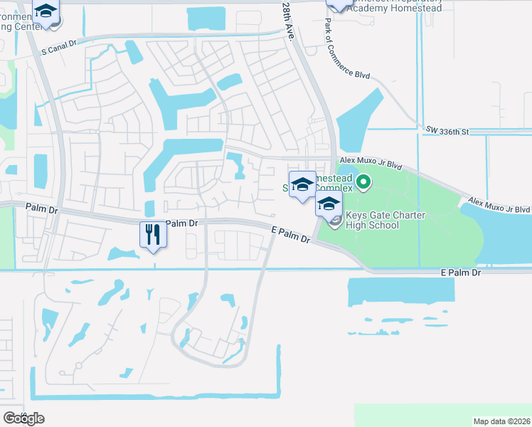 map of restaurants, bars, coffee shops, grocery stores, and more near 2258 Southeast 27th Drive in Homestead