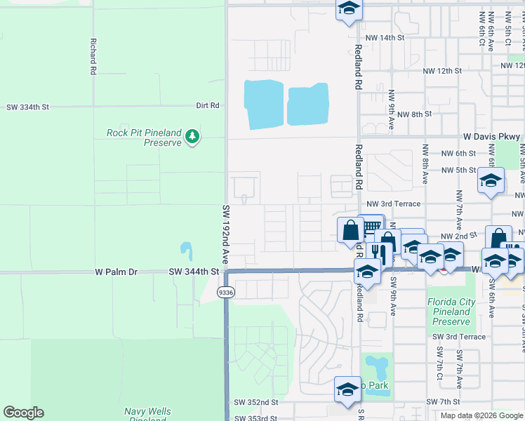 map of restaurants, bars, coffee shops, grocery stores, and more near 1732 Northwest 3rd Terrace in Florida City