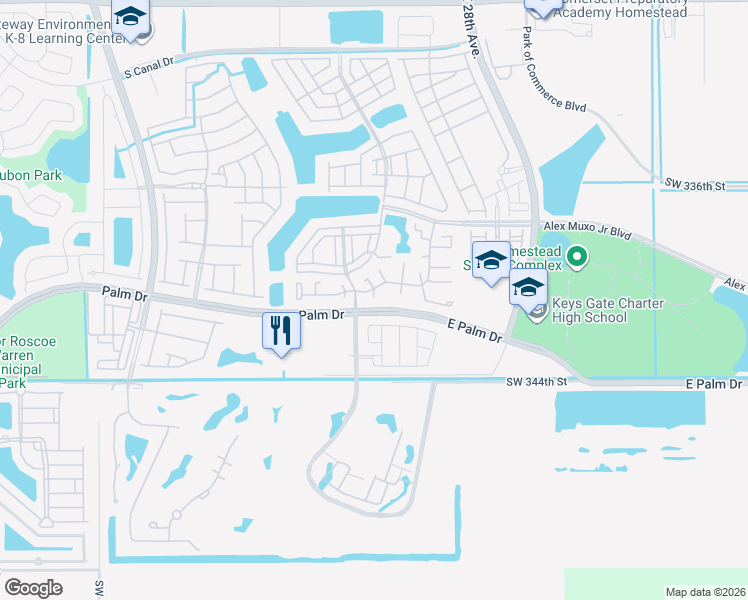 map of restaurants, bars, coffee shops, grocery stores, and more near 2342 Southeast 24th Avenue in Homestead