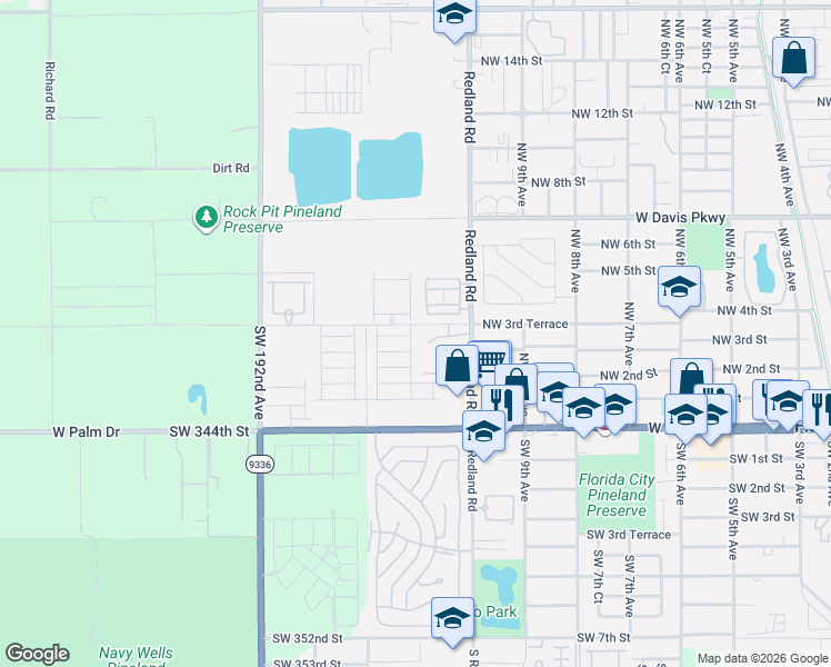 map of restaurants, bars, coffee shops, grocery stores, and more near 33690 Southwest 187th Avenue in Florida City