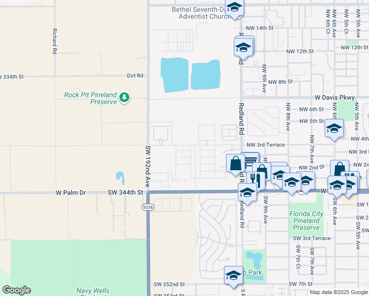map of restaurants, bars, coffee shops, grocery stores, and more near 1732 Northwest 3rd Terrace in Florida City