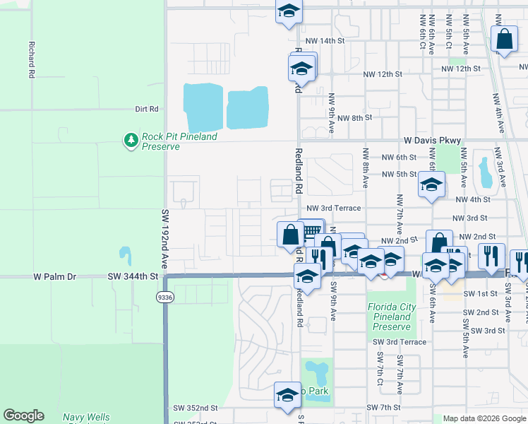 map of restaurants, bars, coffee shops, grocery stores, and more near 33690 Southwest 187th Avenue in Florida City