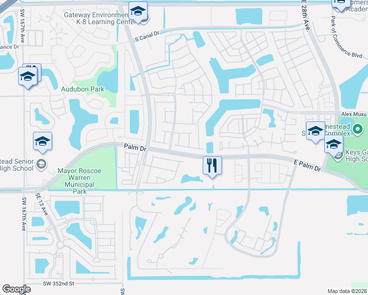 map of restaurants, bars, coffee shops, grocery stores, and more near 1860 Southeast 20th Terrace in Homestead
