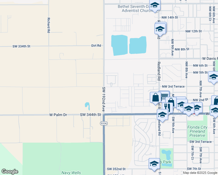 map of restaurants, bars, coffee shops, grocery stores, and more near 1728 Northwest 3rd Terrace in Homestead