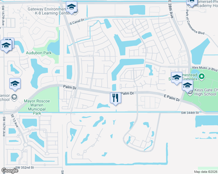 map of restaurants, bars, coffee shops, grocery stores, and more near 1865 Southeast 20th Road in Homestead