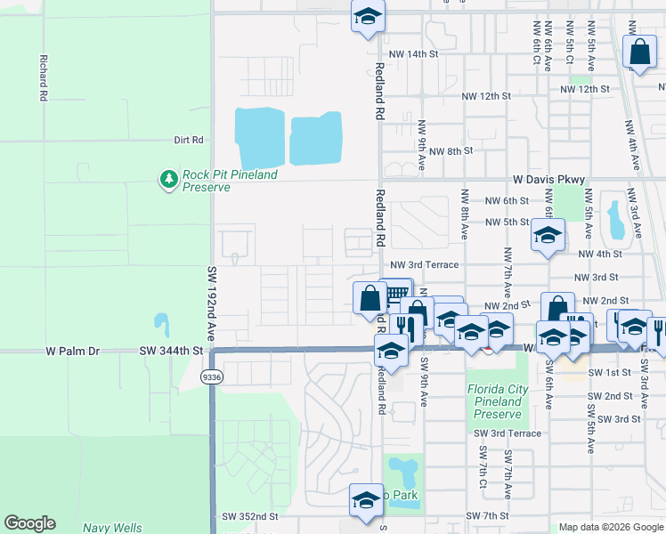 map of restaurants, bars, coffee shops, grocery stores, and more near 371 Northwest 12th Avenue in Florida City