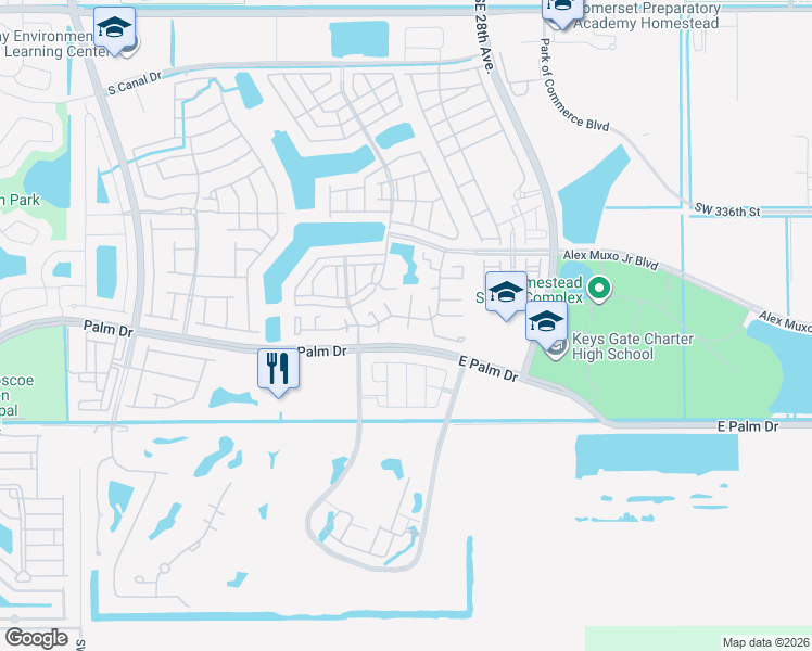 map of restaurants, bars, coffee shops, grocery stores, and more near 2026 Southeast 26th Lane in Homestead
