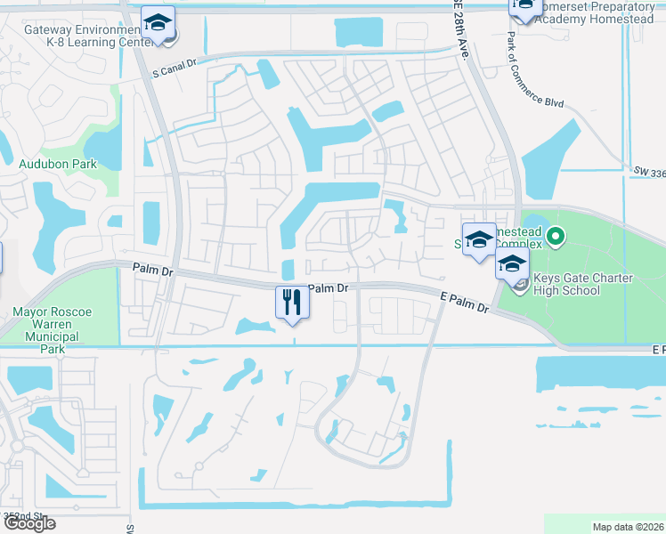 map of restaurants, bars, coffee shops, grocery stores, and more near 2348 Southeast 21st Street in Homestead