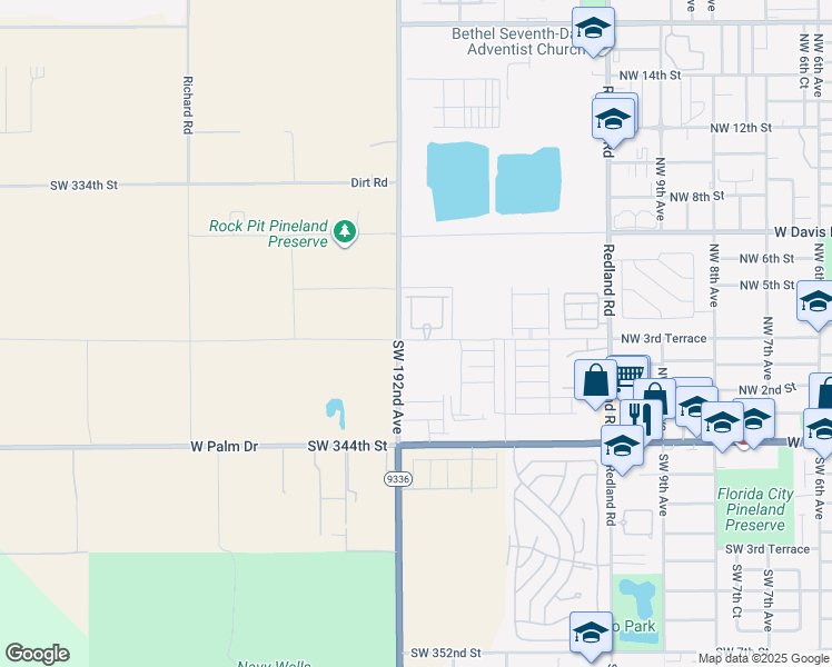map of restaurants, bars, coffee shops, grocery stores, and more near 1732 Northwest 3rd Terrace in Florida City