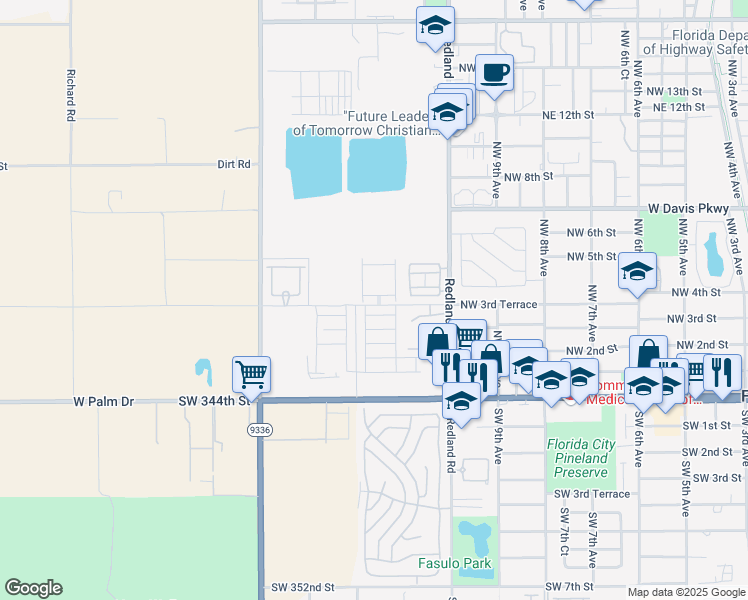 map of restaurants, bars, coffee shops, grocery stores, and more near 371 Northwest 12th Avenue in Florida City