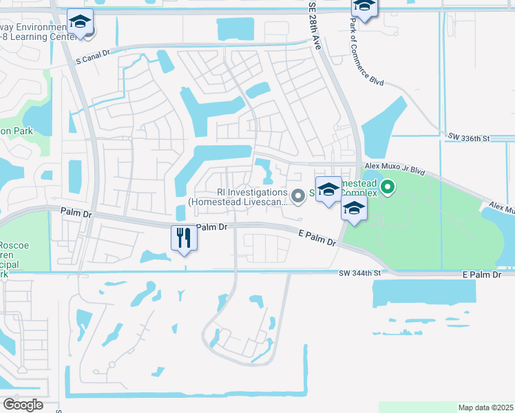 map of restaurants, bars, coffee shops, grocery stores, and more near 2026 Southeast 26th Lane in Homestead