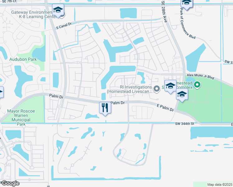 map of restaurants, bars, coffee shops, grocery stores, and more near 2208 Southeast 23rd Terrace in Homestead
