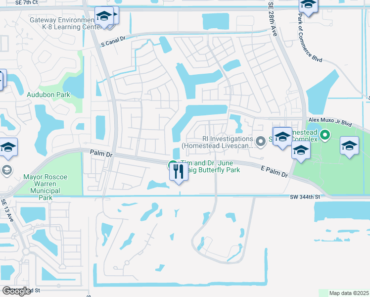 map of restaurants, bars, coffee shops, grocery stores, and more near 2304 Southeast 21st Street in Homestead