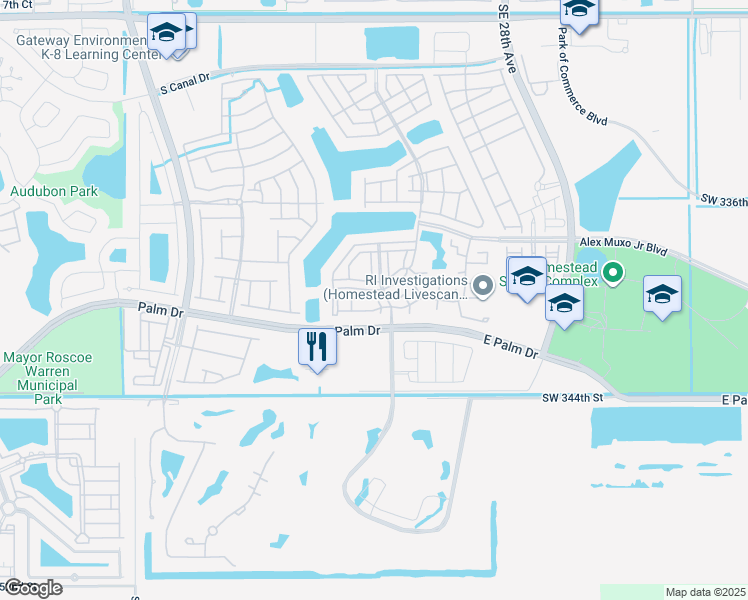 map of restaurants, bars, coffee shops, grocery stores, and more near 2348 Southeast 21st Street in Homestead