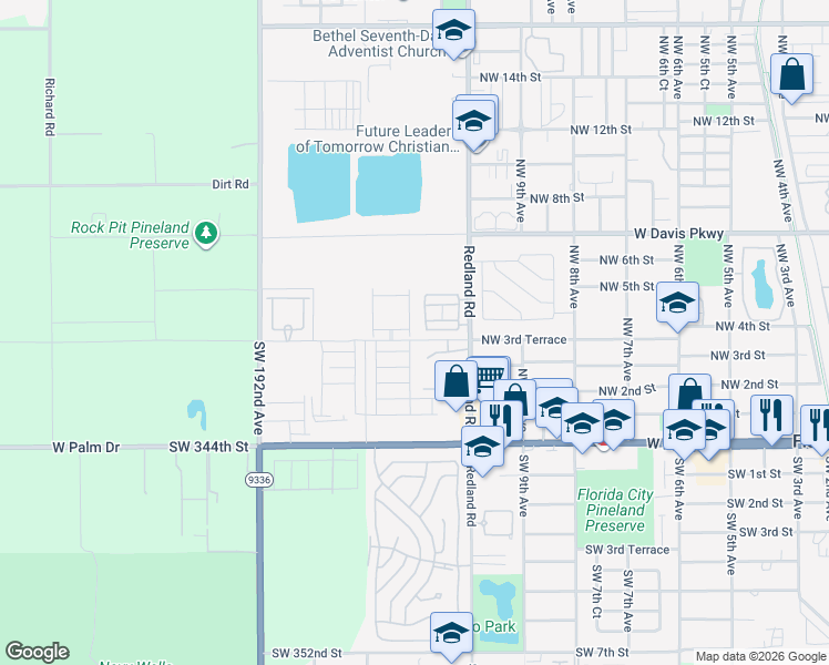 map of restaurants, bars, coffee shops, grocery stores, and more near 371 Northwest 12th Avenue in Florida City