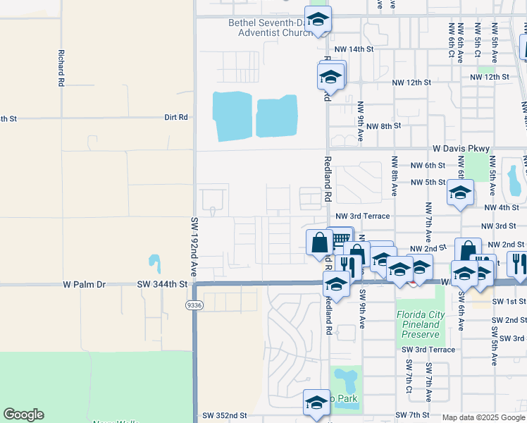 map of restaurants, bars, coffee shops, grocery stores, and more near in Florida City