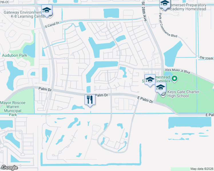 map of restaurants, bars, coffee shops, grocery stores, and more near 2348 Southeast 21st Street in Homestead