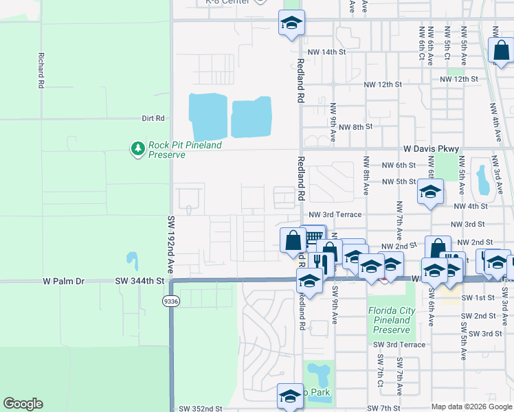 map of restaurants, bars, coffee shops, grocery stores, and more near 371 Northwest 12th Avenue in Florida City