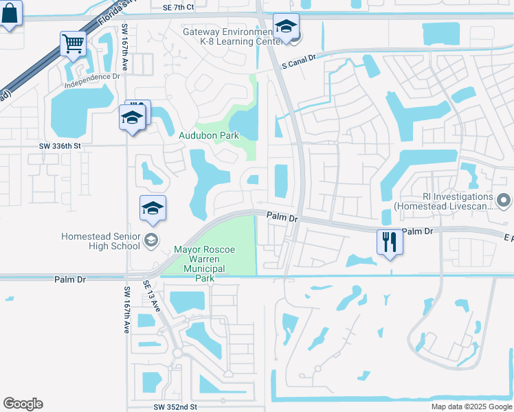 map of restaurants, bars, coffee shops, grocery stores, and more near 1500 Southeast 23rd Street in Homestead