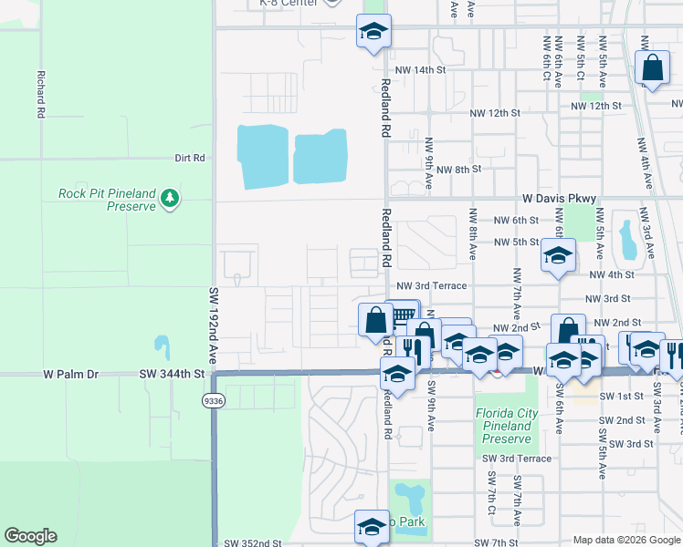 map of restaurants, bars, coffee shops, grocery stores, and more near 371 Northwest 12th Avenue in Florida City