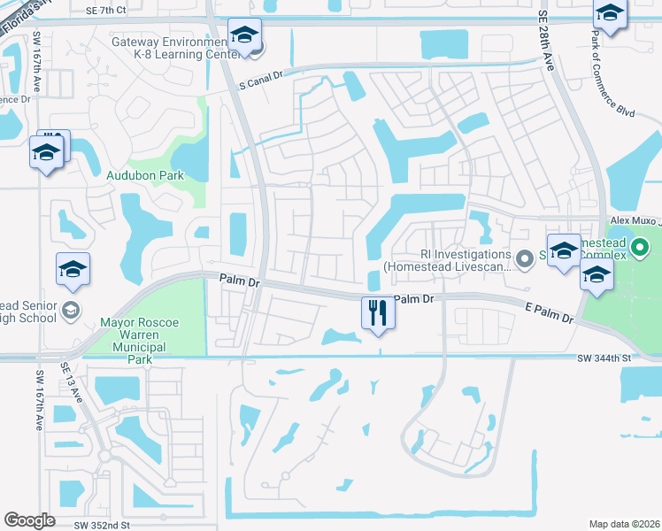 map of restaurants, bars, coffee shops, grocery stores, and more near 1860 Southeast 20th Terrace in Homestead