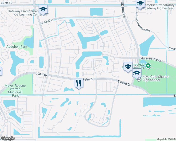 map of restaurants, bars, coffee shops, grocery stores, and more near 2348 Southeast 21st Street in Homestead