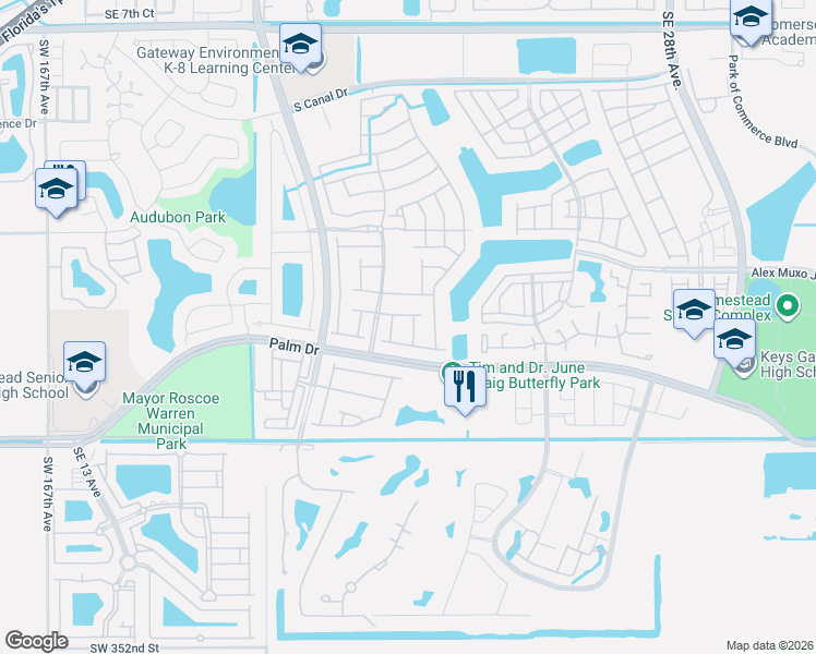 map of restaurants, bars, coffee shops, grocery stores, and more near 1860 Southeast 20th Terrace in Homestead