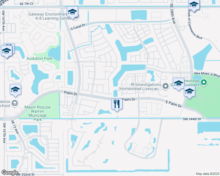 map of restaurants, bars, coffee shops, grocery stores, and more near 1865 Southeast 20th Road in Homestead