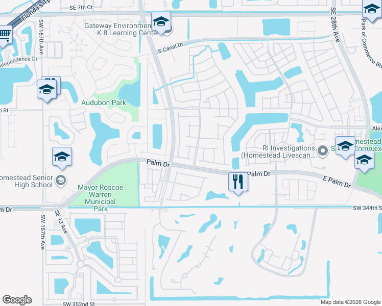 map of restaurants, bars, coffee shops, grocery stores, and more near 1871 Southeast 19th Avenue in Homestead
