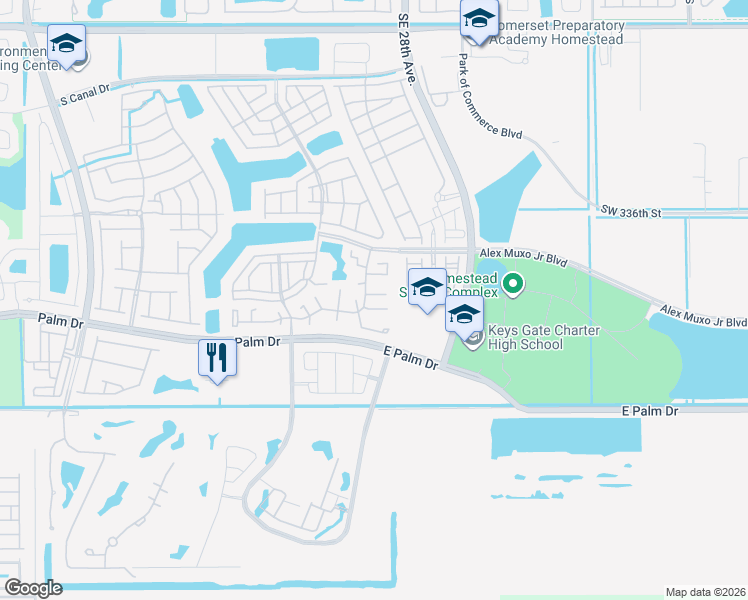 map of restaurants, bars, coffee shops, grocery stores, and more near 2652 Southeast 21st Court in Homestead