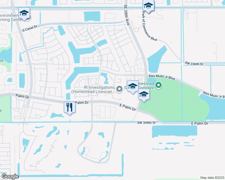 map of restaurants, bars, coffee shops, grocery stores, and more near 2652 Southeast 21st Court in Homestead